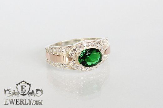 Купить кольцо из серебра с овальным зелёным камнем