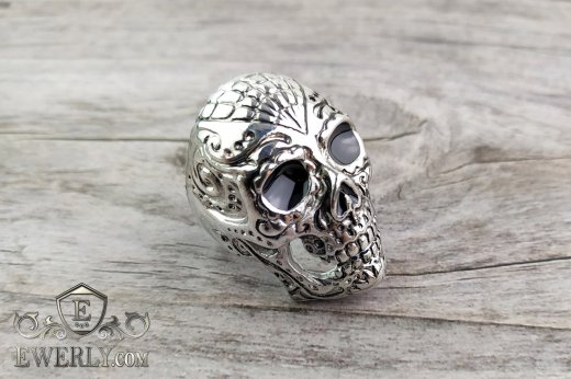 Срібний перстень у вигляді черепа, купити чоловічу печатку