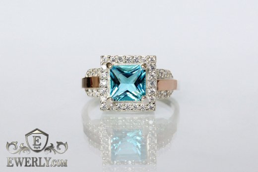 Купить кольцо из серебра с квадратным камнем (светло-голубой цвет)
