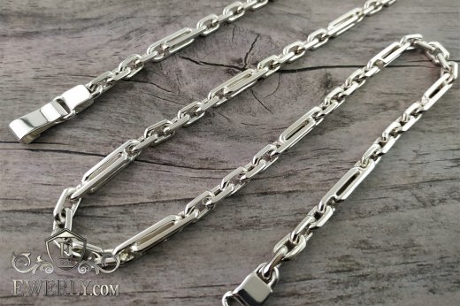Серебряная цепь для мужчины на шею "Комбинированный якорь"