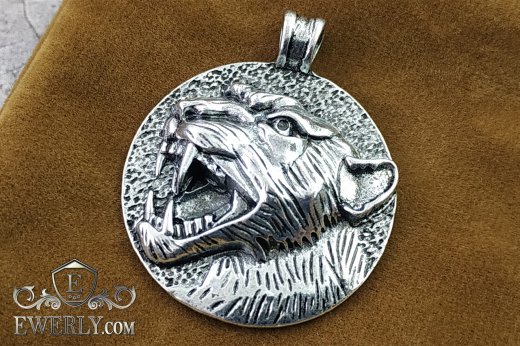 Купить серебряный кулон - голова львицы из серебра 925 пробы