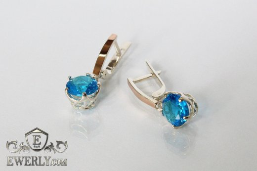 Купити жіночі сережки зі срібла з блакитним камінням