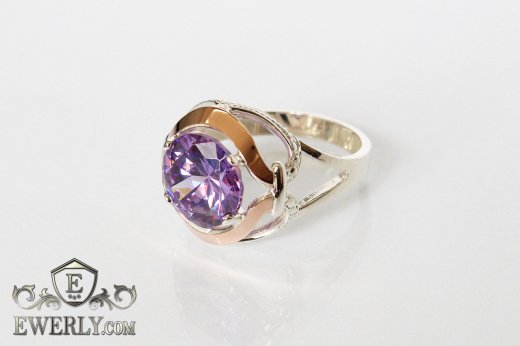Купить кольцо из серебра с камнем аметистового цвета для женщины