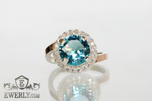 Купить кольцо из серебра с камнем светло-голубого цвета
