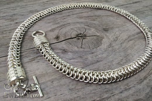 Thick men's chain "Dragon Scale" of sterling silver to buy 111030IY