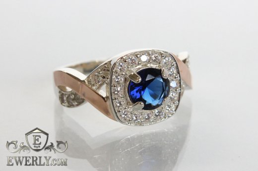 Купить кольцо из серебра для женщины с синим камнем