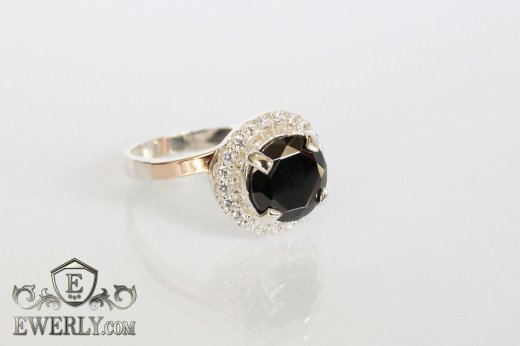 Купить серебряное кольцо с золотыми пластинами и чёрным камнем