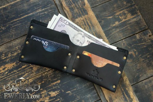 Чоловічий гаманець зі шкіри чорний (ручна робота) купити 11002LX