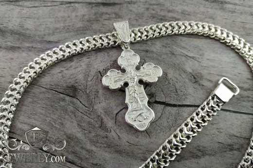 Купити чоловічий срібний ланцюжок з хрестом натільним православним