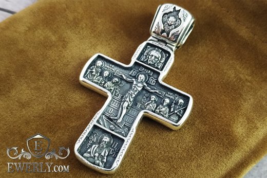 Купить серебряный крест 925 пробы, цена на распятие Христово с предстоящими