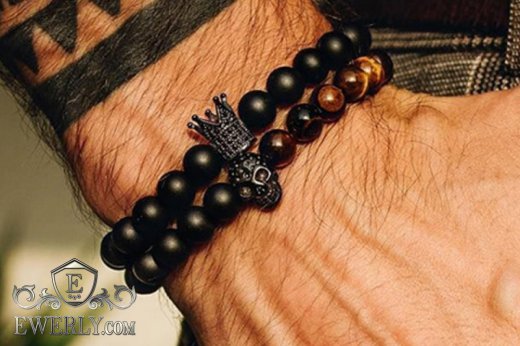 Чоловічі кам'яні браслети - комплект з вулканічного каменю купити 123057WS