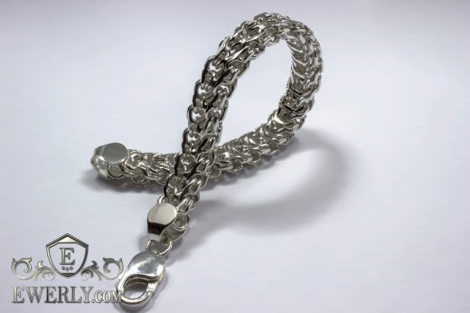 Мужской серебряный браслет - авторское плетение Рамзес + Двойной ручеёк
