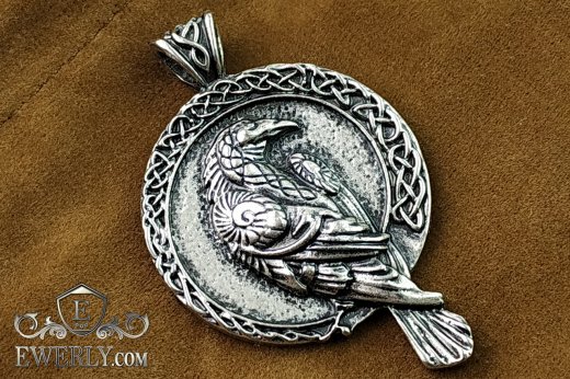 Silver pendant with a crow - buy a pendant of sterling silver