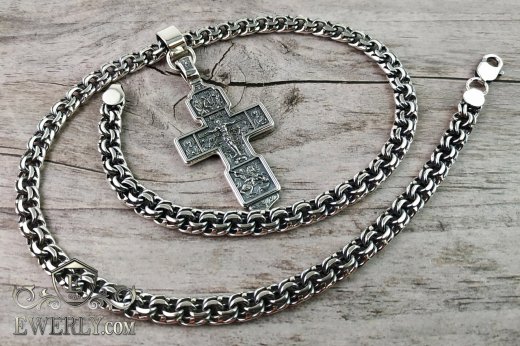 Купити чоловічий ланцюжок зі срібла з хрестом великим православним