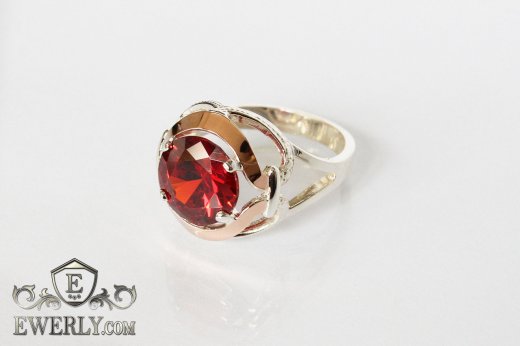 Купить женское серебряное кольцо 925 пробы с камнем (гранатовый цвет)