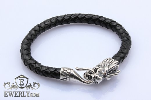 Leather bracelet with silver to buy 22090HI