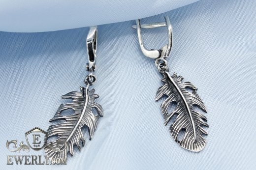 Сережки - пір'я срібні жіночі купити 12452PL