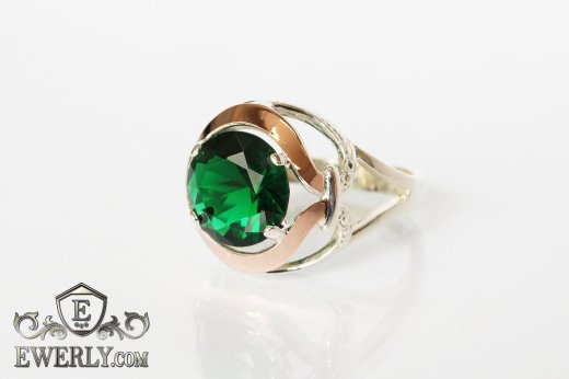 Купить кольцо из серебра с зелёным камнем для женщин