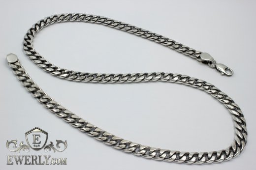 Серебряная цепь (панцирное плетение), фото на шее. Купить мужскую цепь Панцирь
