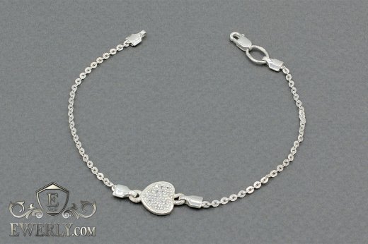 Срібний браслет з підвіскою у вигляді серця жіночий купити