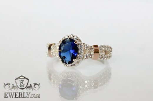 Купить серебряное кольцо для девушки с синим камнем