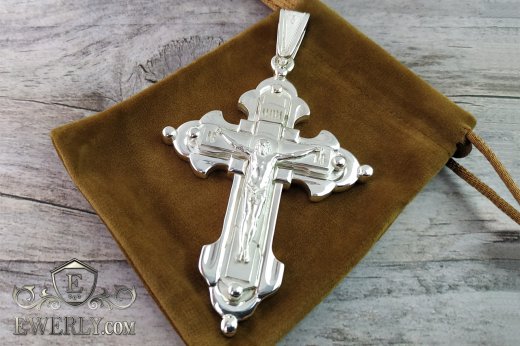 Огромный мужской крест из серебра с распятием Христовым (925 проба)
