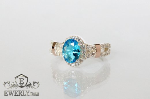 Купить серебряное кольцо для девушки с голубым камнем
